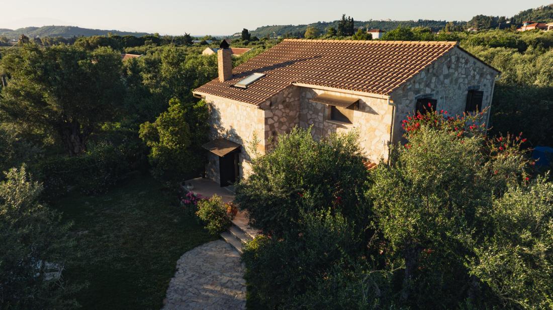 Stone villa close up among the olive trees
